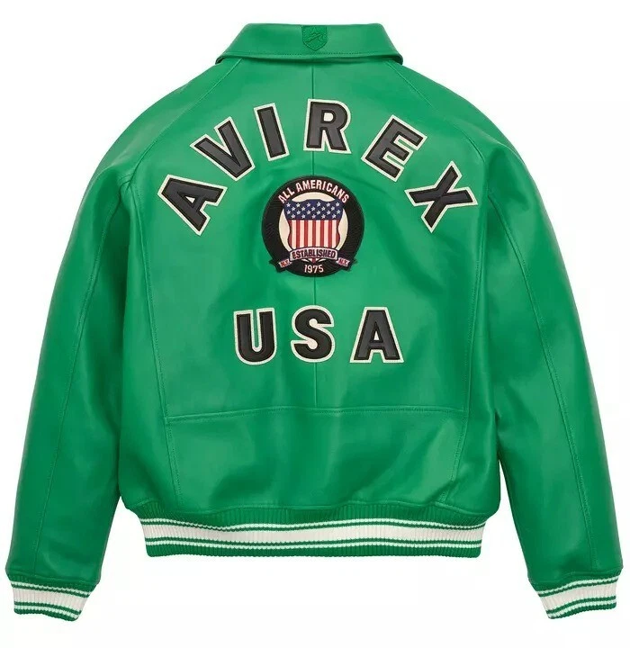 Men Avirex green real leather bomber American flight jacket