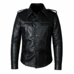 Men’s Black Real Leather Long Sleeve Button-Up Shirt