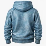 Men’s Blue Distressed Leather Hoodie