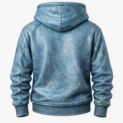 Men’s Blue Distressed Leather Hoodie