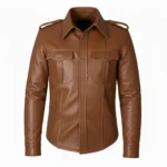 Men’s Brown Sheep Leather Shirt with Genuine Lambskin Button-Up Design