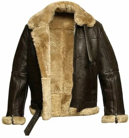 Men RAF B3 brown sheepskin leather aviator jacket