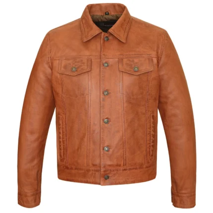 Trucker Austin Brown Leather Jacket for Men