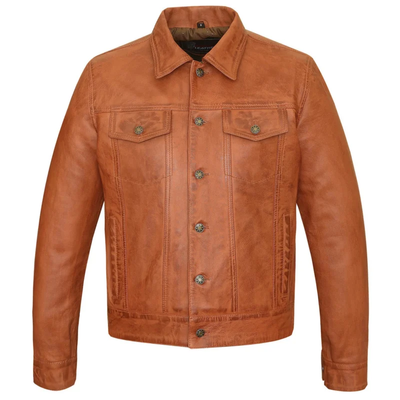 Trucker Austin Brown Leather Jacket for Men