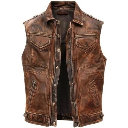 Charlie Hunnam Inspired Brown Leather Biker Vest