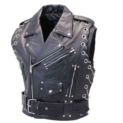 Lenny Kravitz Inspired Black Punk Leather Vest