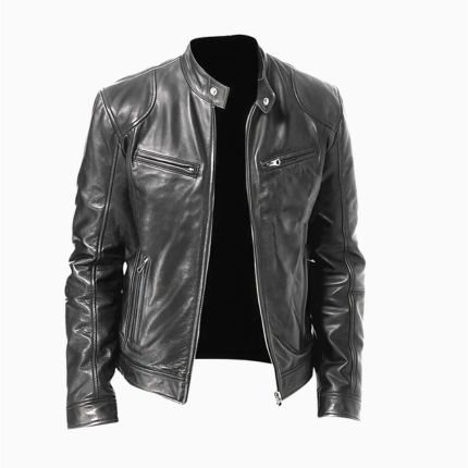 Norman Reedus Inspired Black Cafe Racer Leather Jacket with sleek biker design, premium leather finish, and stylish zipper details.