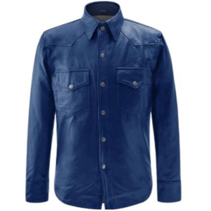 Sam Claflin Inspired Blue Leather Shirt Jacket