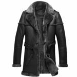 Cillian Murphy Inspired Black Shearling Leather Coat for Men in Premium Genuine Leather with Warm Shearling Lining and Classic Winter Style