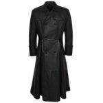 Black Leather Trench Coat for Men Barry Keoghan Inspired Double-Breasted Design