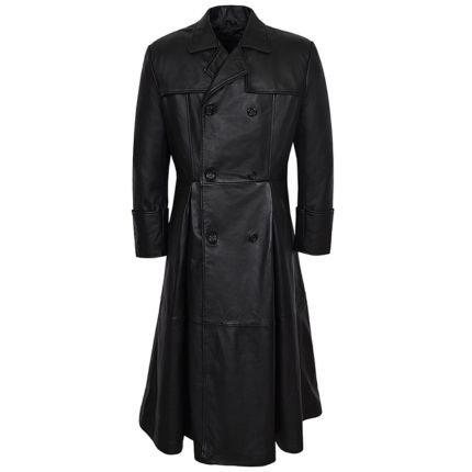 Black Leather Trench Coat for Men Barry Keoghan Inspired Double-Breasted Design