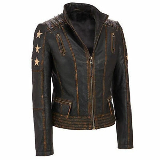 gal-gadot-inspired-black-leather-biker-jacket.webp Gal Gadot Inspired Black Leather Biker Jacket crafted from premium black leather with an asymmetrical zipper, lapel collar, and distressed biker design.