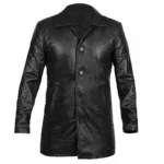 Will Smith Inspired Black Leather Coat featuring a long silhouette, premium leather, button-front closure, and a timeless classic design.
