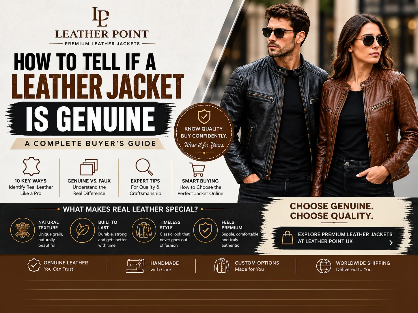 How to tell if a leather jacket is real by comparing genuine and fake leather textures.