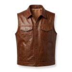Ironcrest Men's Heritage Brown Genuine Leather Vest with Snap Button Front and Utility Pockets