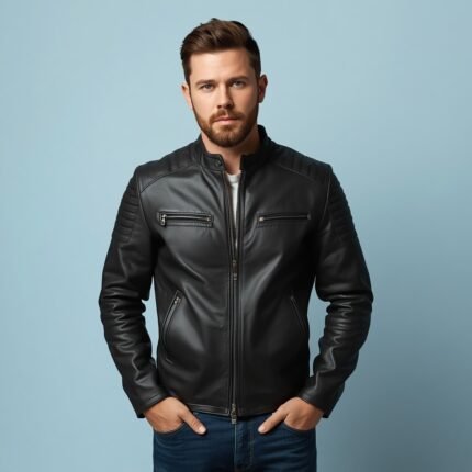 A men wearing a biker jacket