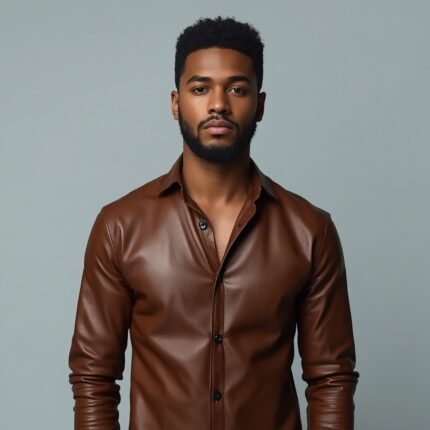 A men wearing a leather shirt