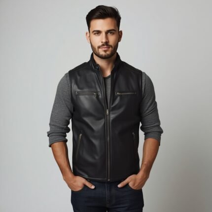 A men wearing a leather vest