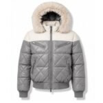 Nordic Prestige Gray Fur Hood Puffer Jacket with Quilted Winter Design