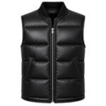 Obsidian Peak Men's Black Leather Puffer Jacket with Quilted Insulated Design