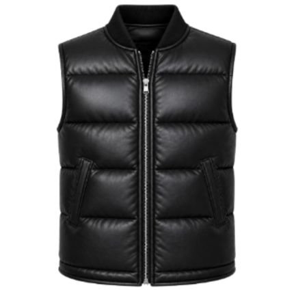 Obsidian Peak Men's Black Leather Puffer Jacket with Quilted Insulated Design