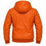 Rusthaven burnt orange leather jacket with structured hood, stitched back panels and ribbed hem