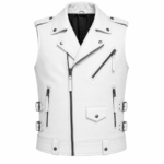 Men’s White Leather Motorcycle Waistcoat