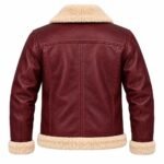 Merlot burgundy leather bomber jacket with detailed stitching, pockets, and metal hardware
