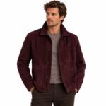 Noir burgundy suede jacket with structured back and detailed stitching